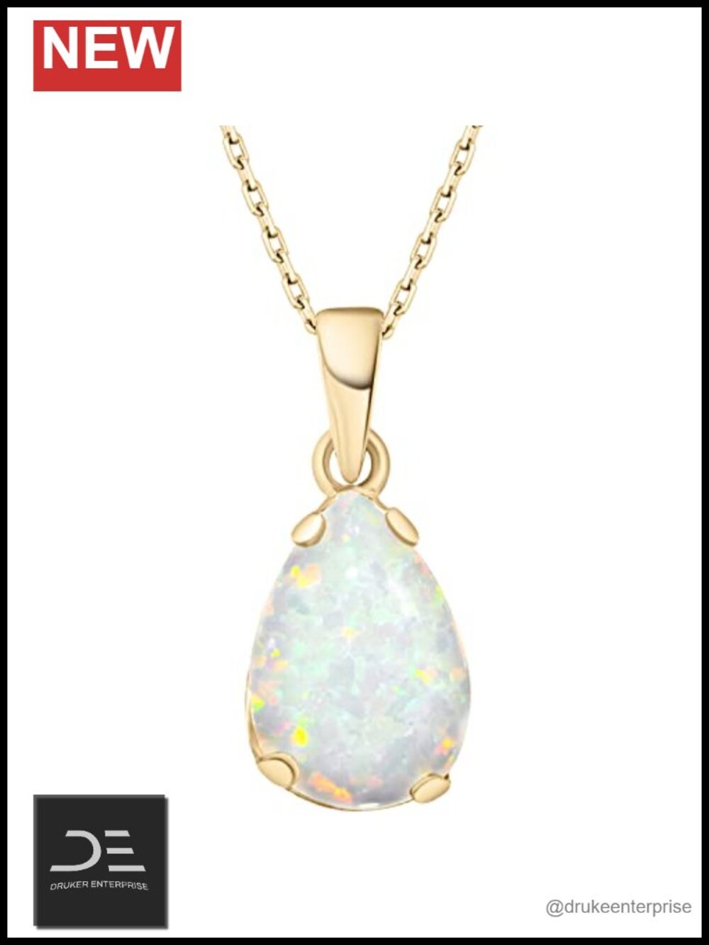14K Gold Plated Sterling Silver White Opal Pendant Necklace for Women